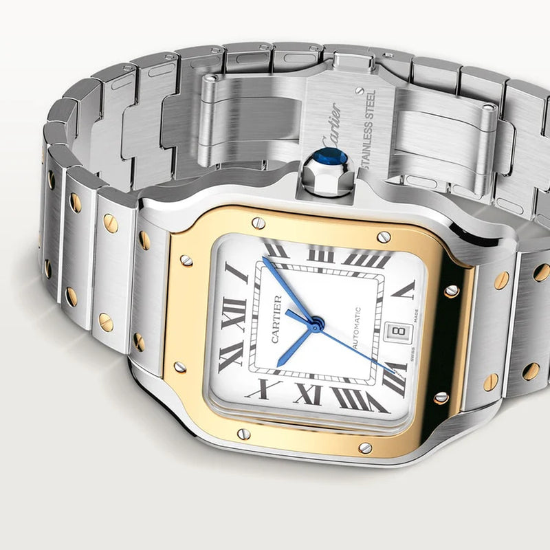 Unworn  Santos De , Stainless Steel and 18K Yellow Gold, 39.8Mm, Ref# W2SA0009, Box and Papers