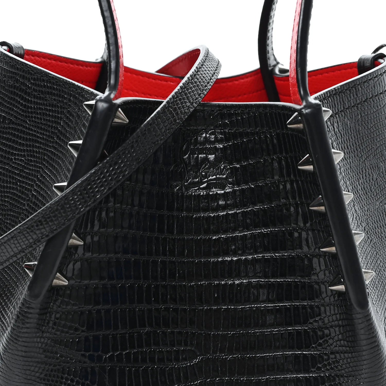 Crocodile Embossed Calfskin Spiked Mini Cabarock Shopper Tote Black