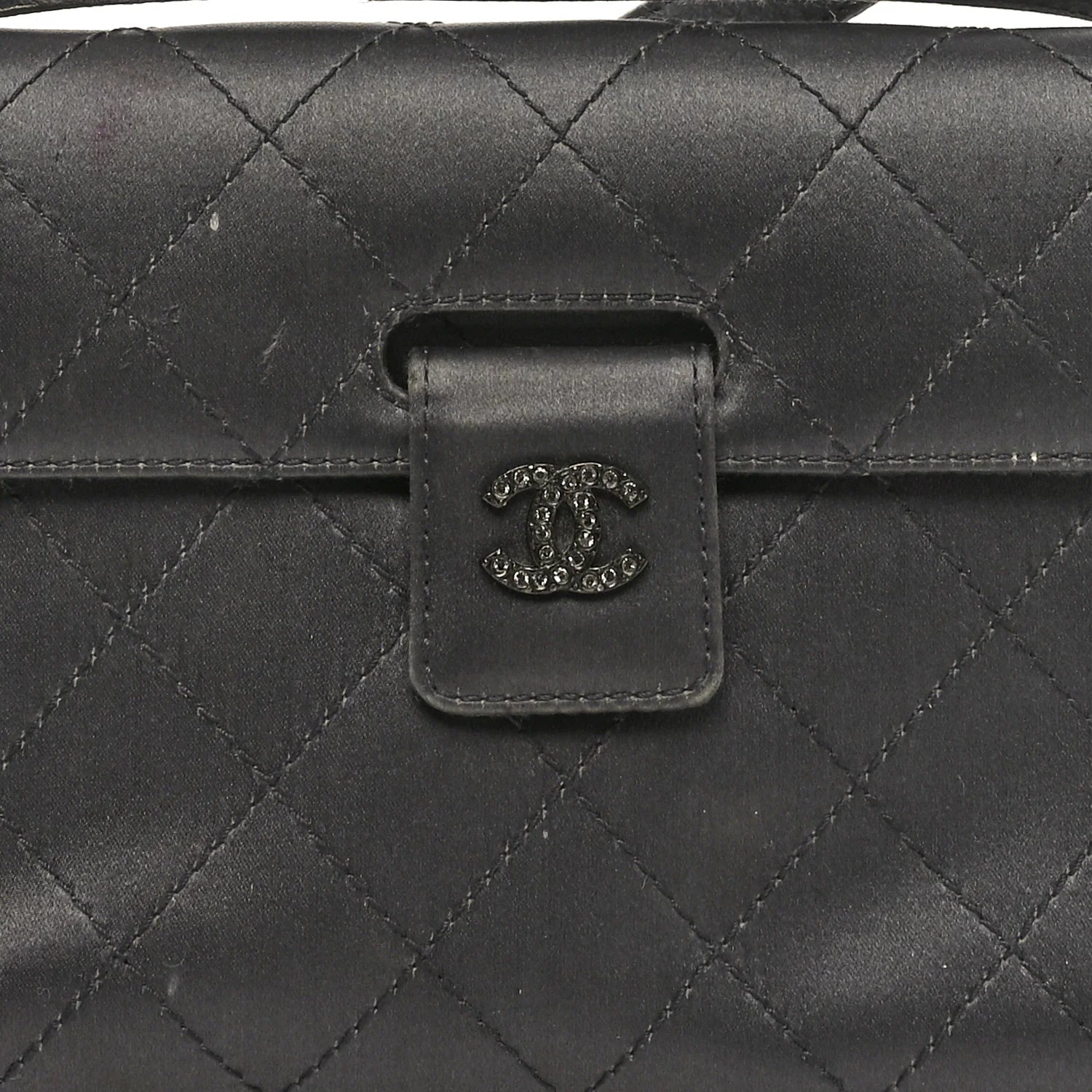 Satin Quilted Crystal CC Square Flap Grey