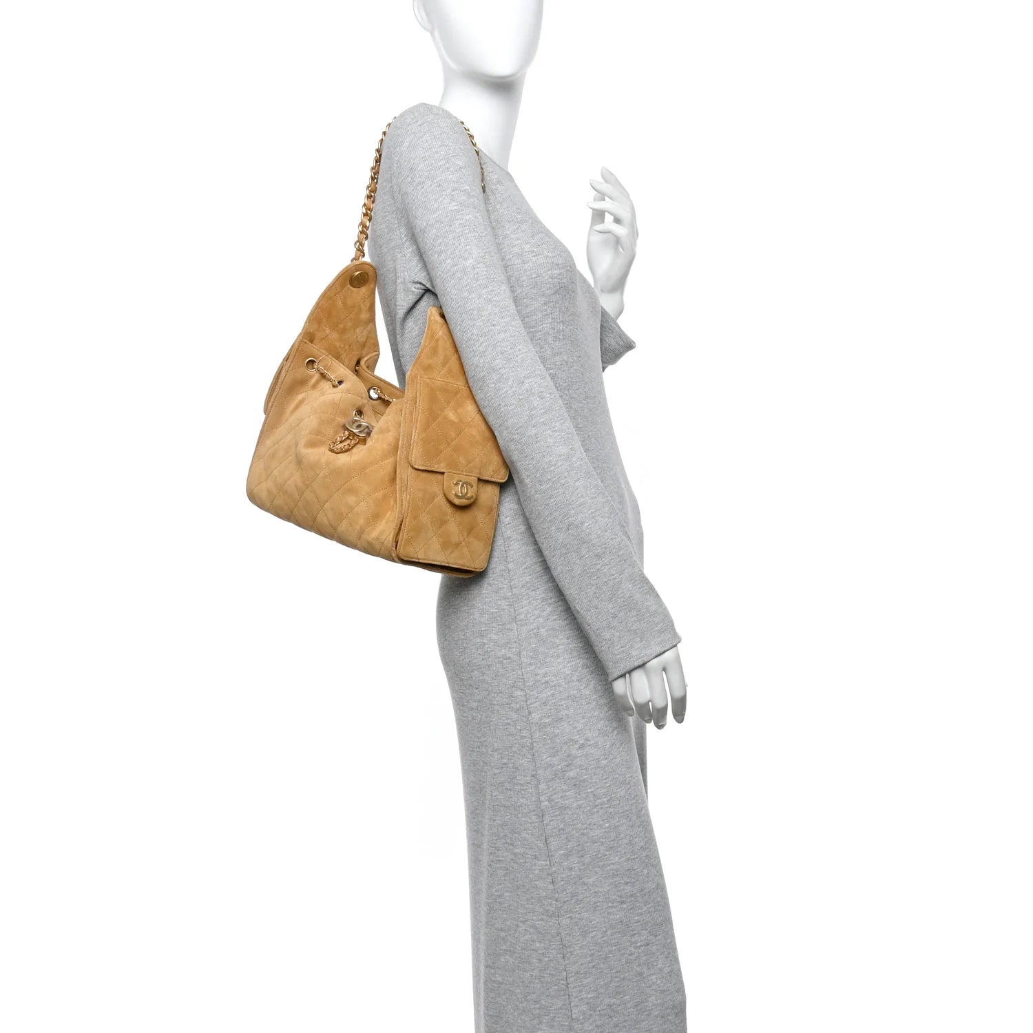 Suede Quilted Small  25 Handbag Beige