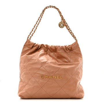 Shiny Calfskin Quilted  22 Camel