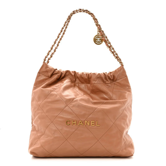 Shiny Calfskin Quilted  22 Camel