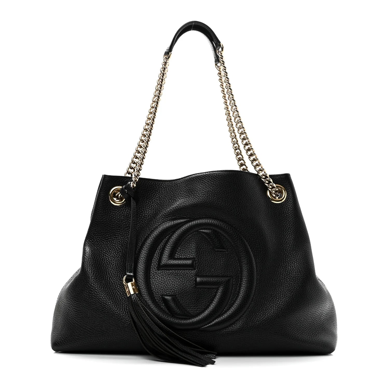 Pebbled Calfskin Medium Soho Chain Shoulder Bag Black