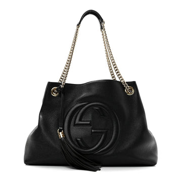 Pebbled Calfskin Medium Soho Chain Shoulder Bag Black