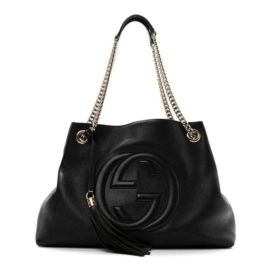 Pebbled Calfskin Medium Soho Chain Shoulder Bag Black