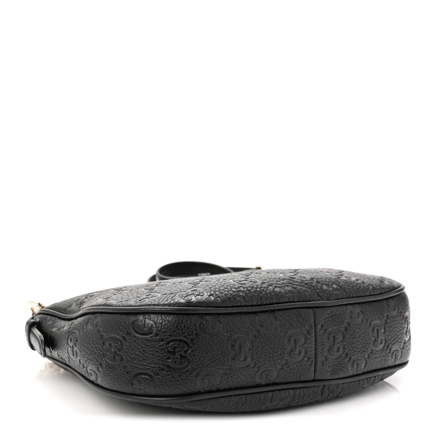 Grainy Calfskin GG Embossed Emblem Small Half Moon Shoulder Bag Black