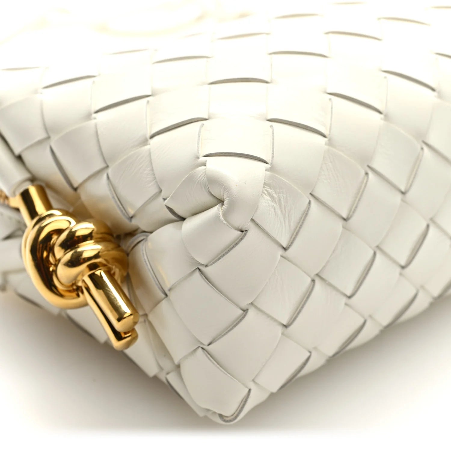 Polished Nappa Intrecciato Metal Knots Mini Loop Camera Bag Bone