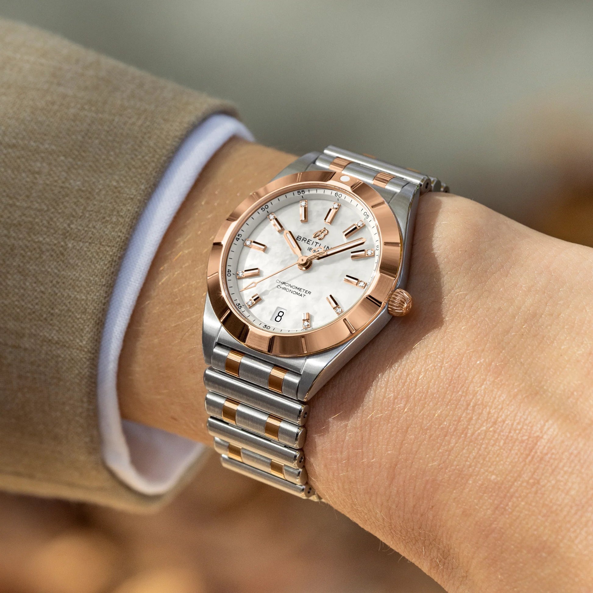 Chronomat 32, Stainless Steel, 18K Red Gold and 11 Diamonds, Ref# U77310101A2U1, Unworn 2024