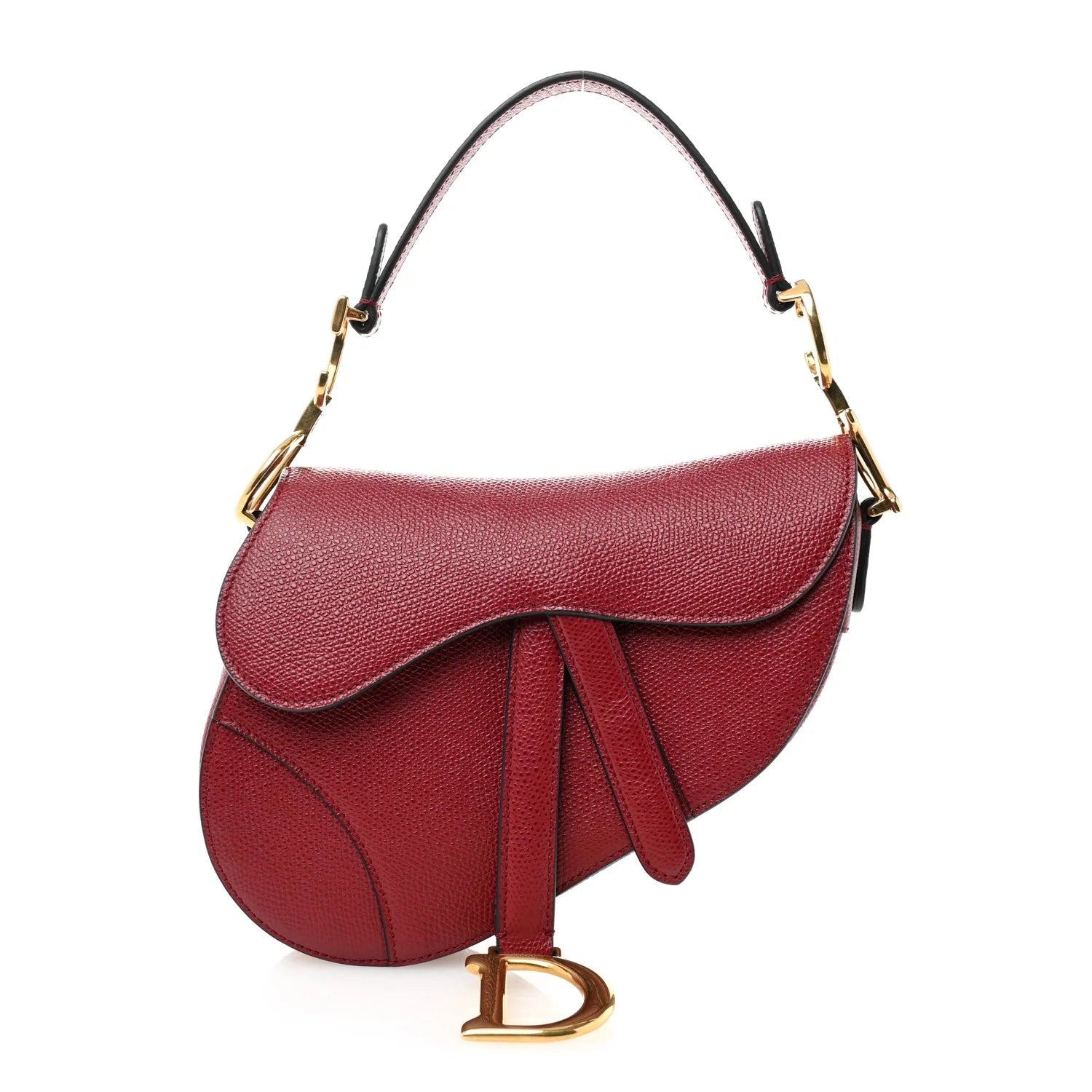 Grained Calfskin Mini Saddle Bag Red