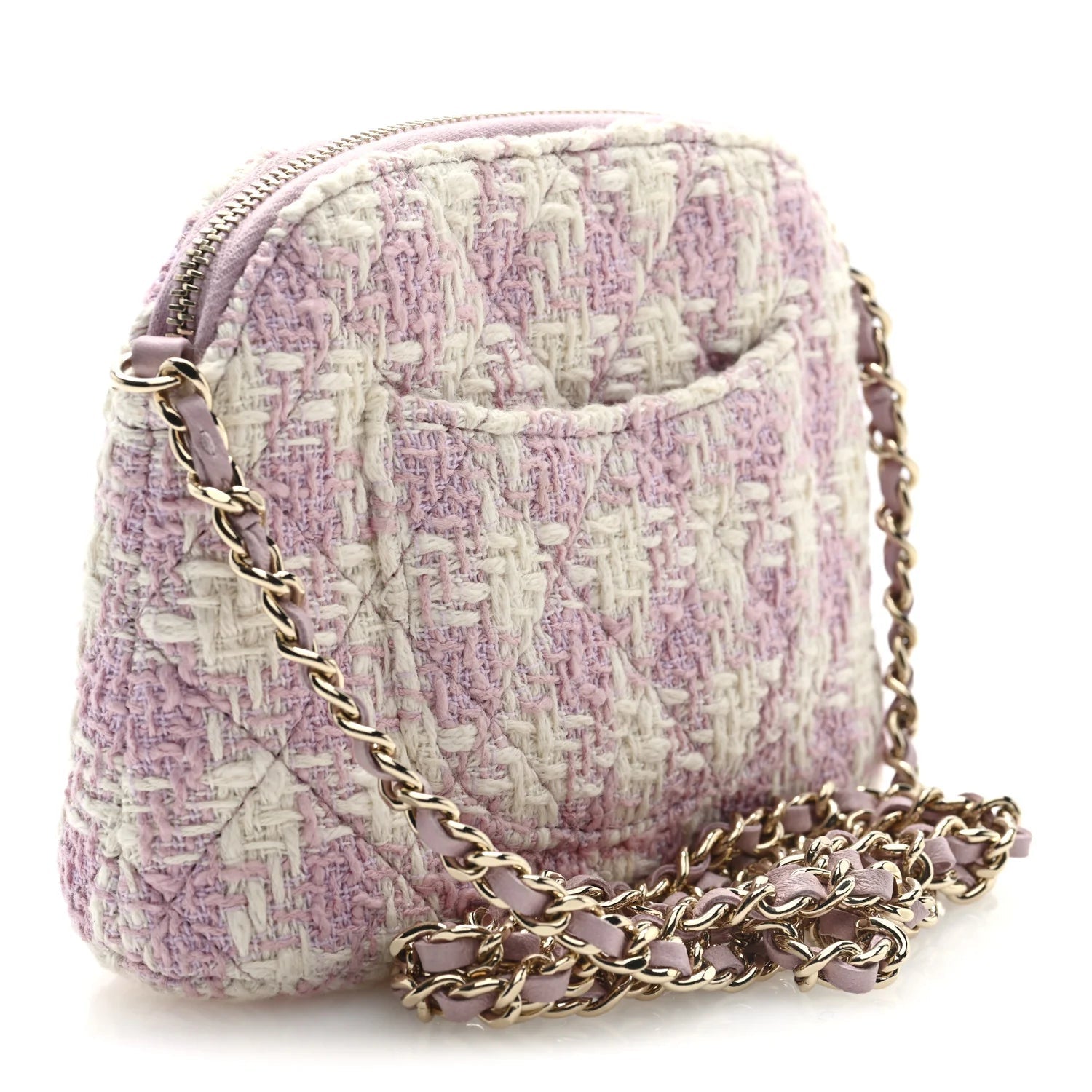 Tweed Quilted Mini Clutch with Chain Pink