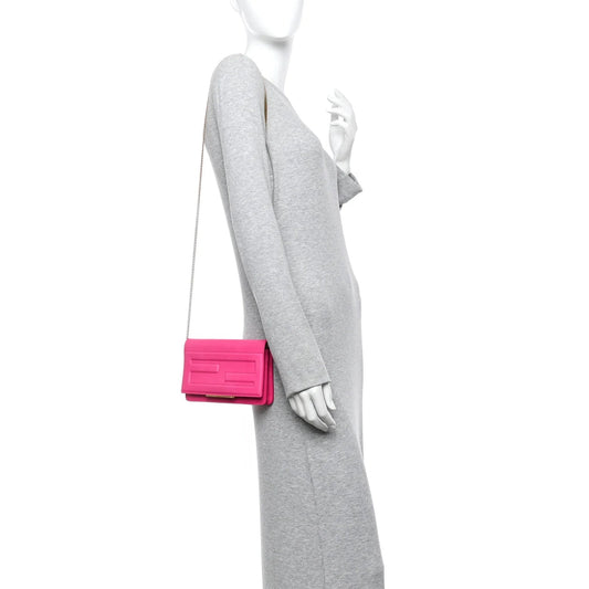 Vitello Flamingo Tube Wallet on Chain Fuchsia