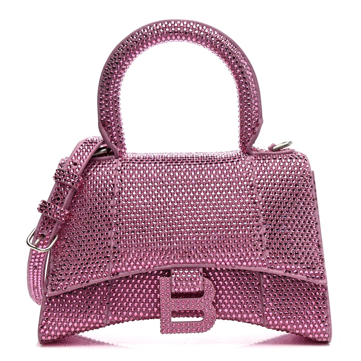 Strass Suede Hourglass Top Handle Bag XS Pink