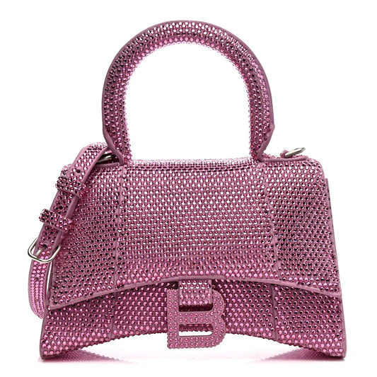 Strass Suede Hourglass Top Handle Bag XS Pink