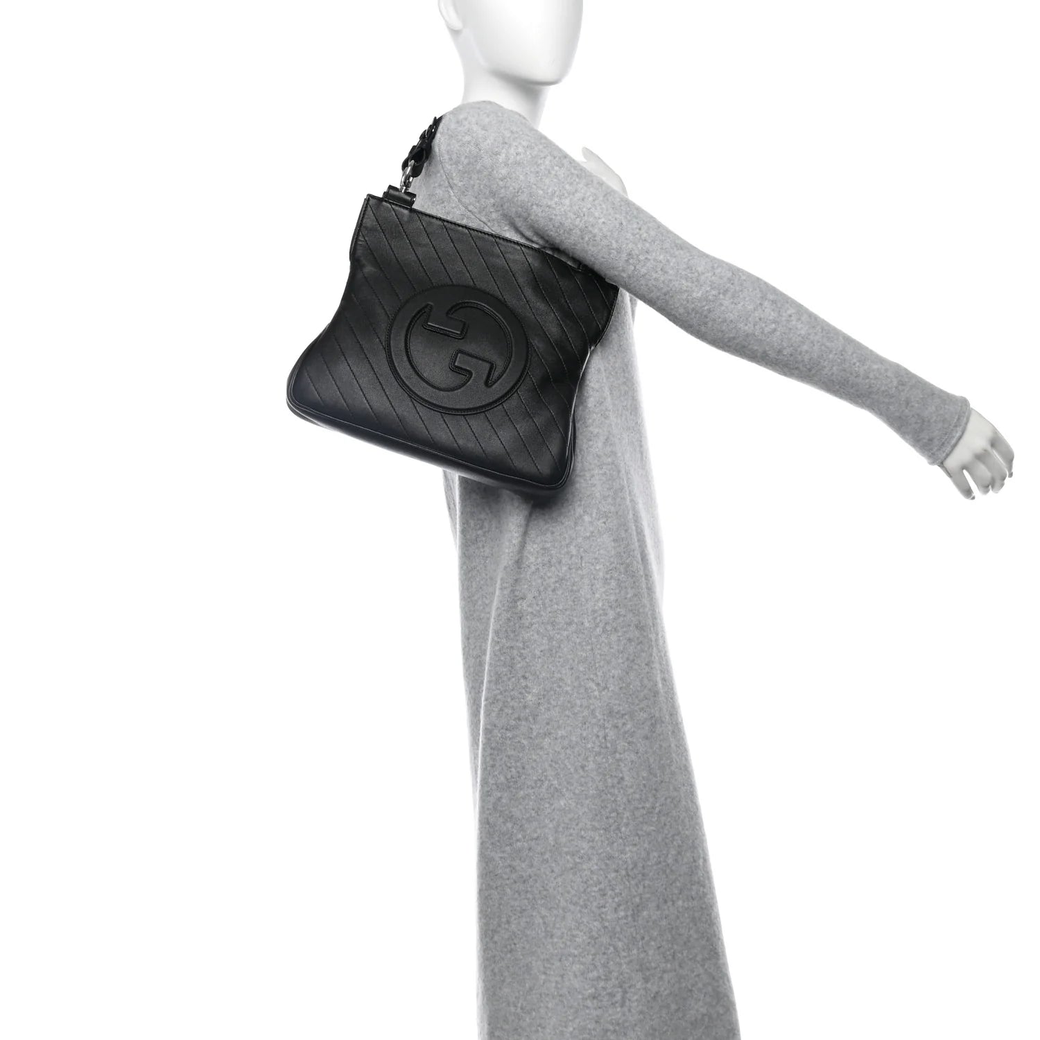 Sakai Be Green Calfskin Diagonal Stitched Small Blondie Tote Black