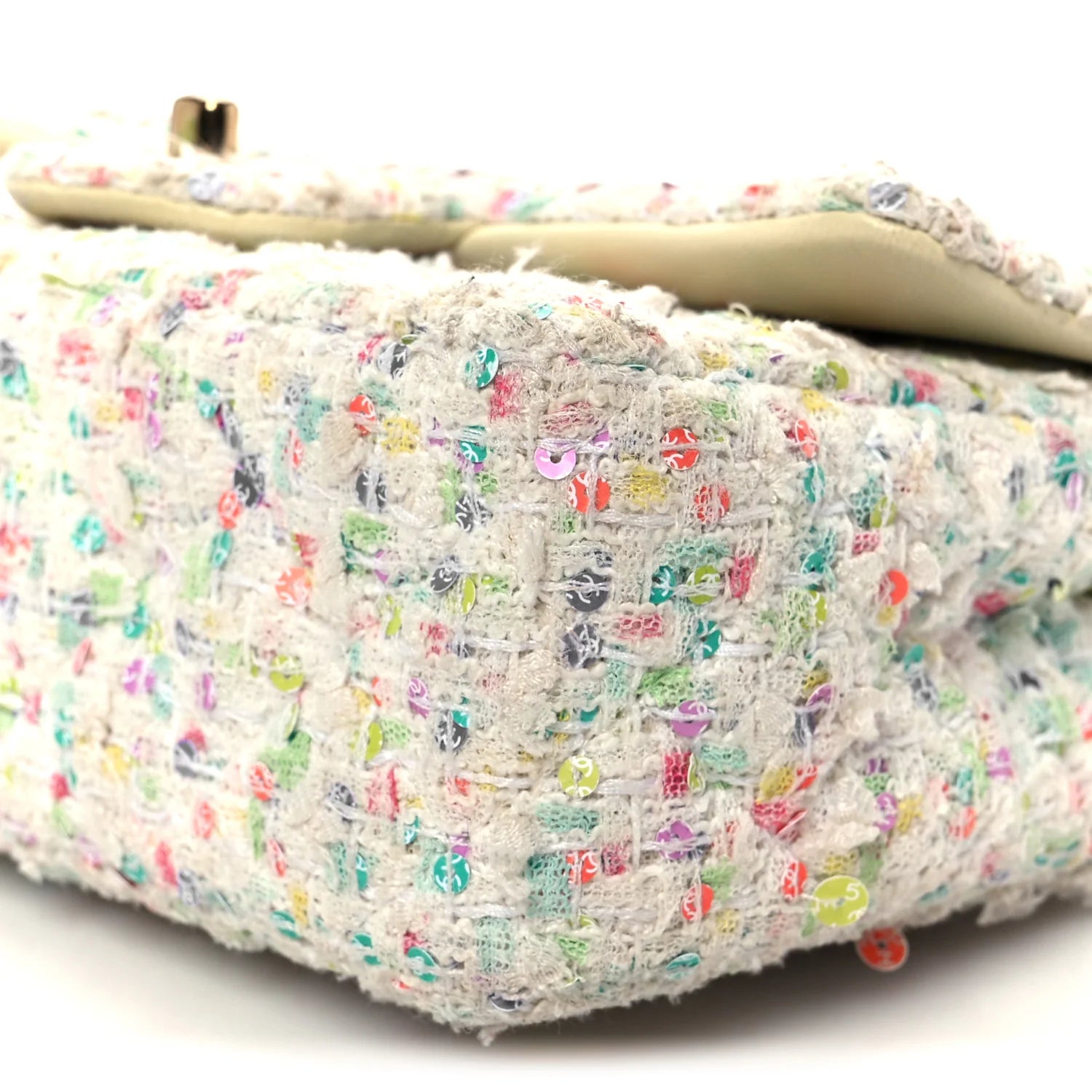 Tweed Quilted Mini Rectangular Flap Ecru Green Purple Red Yellow