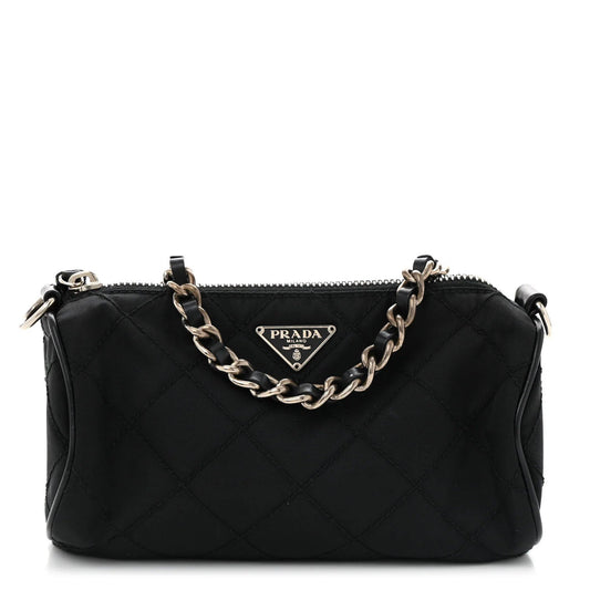 Tessuto Nylon Saffiano Impunturato Quilted Barrel Pochette Black