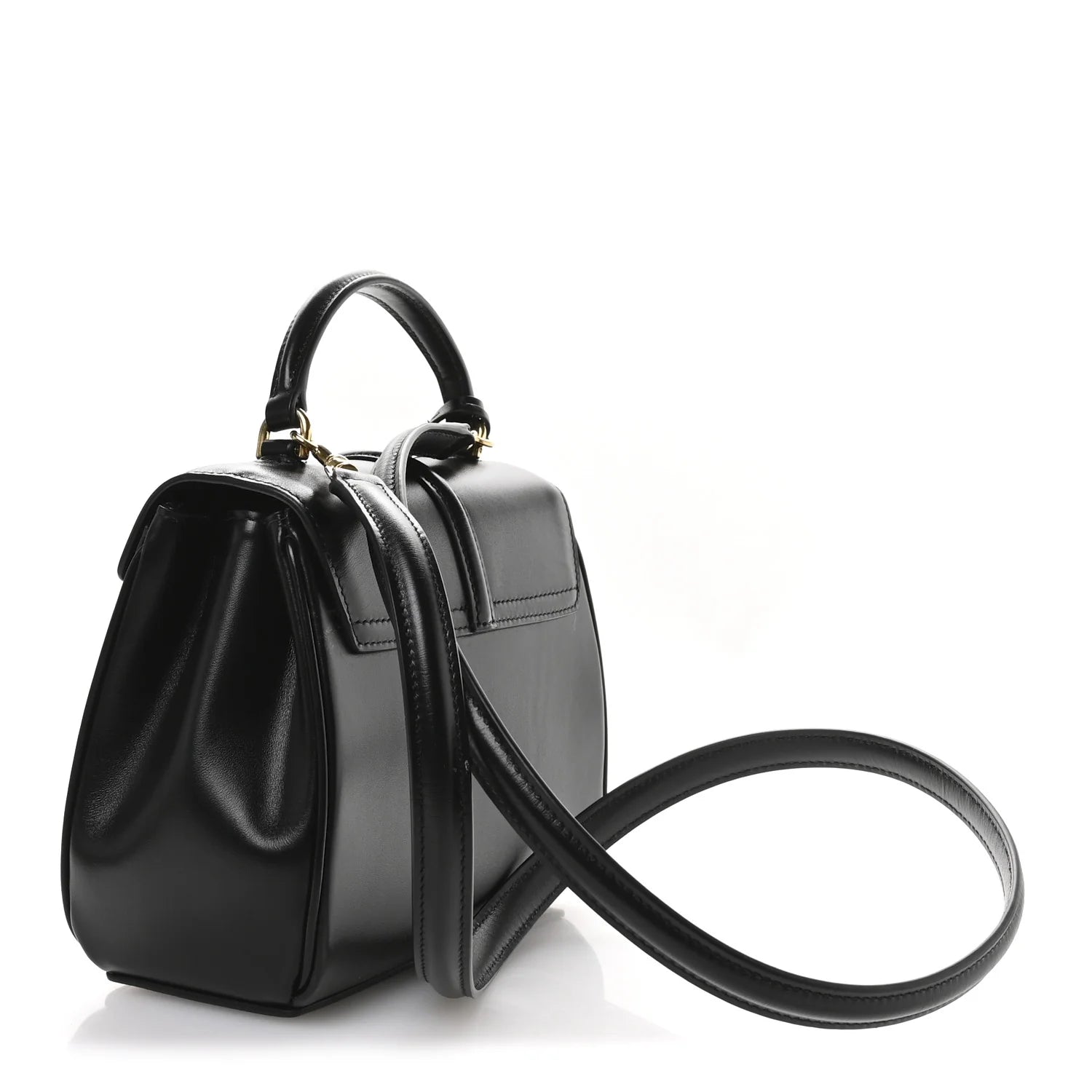 Satinated Calfskin Mini 16 Top Handle Bag Black