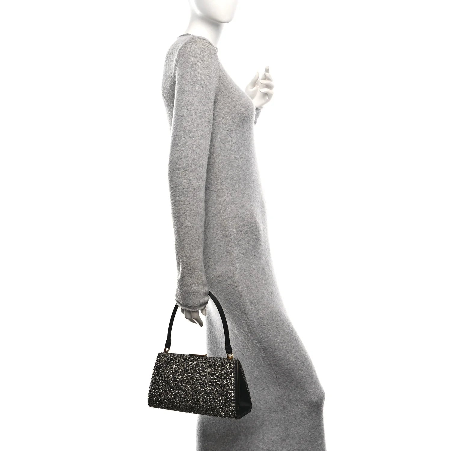 Satin Sequin Frame Bag Black