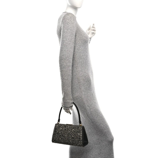 Satin Sequin Frame Bag Black