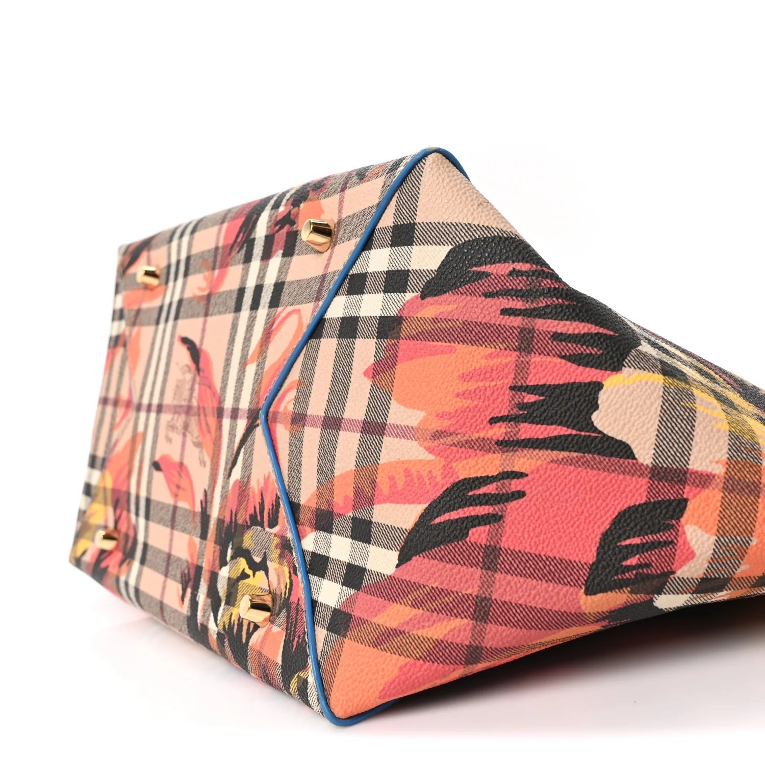 Haymarket Check Floral Print Small Canterbury Tote Mineral Blue Burnt Orange