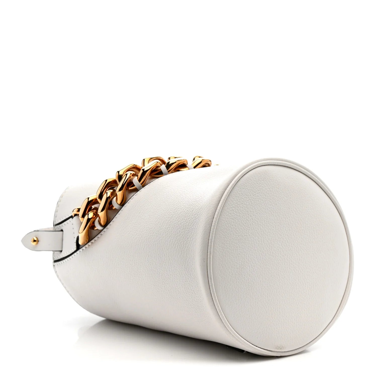 Grained Calfskin La Medusa Drawstring Bucket Bag Optical White