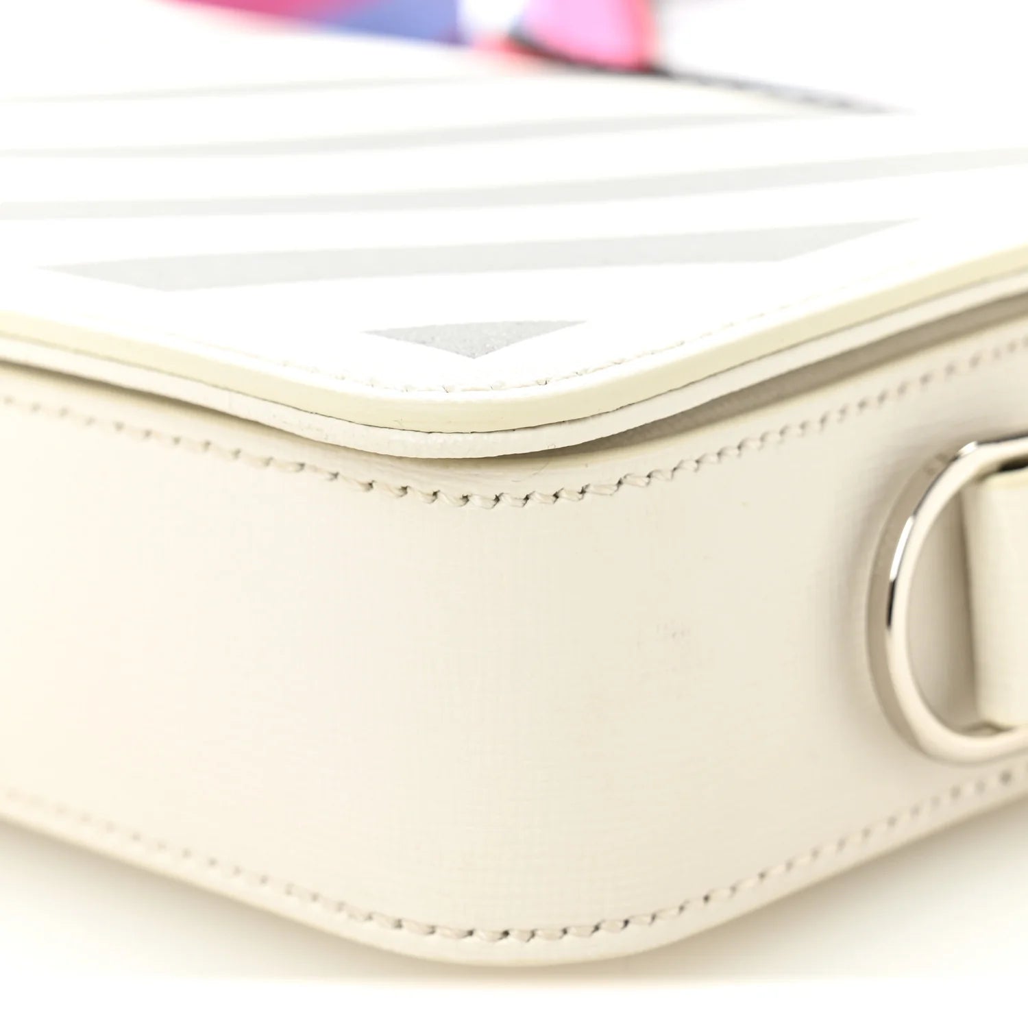 Saffiano Striped Mini Diag Binder Clip Bag White
