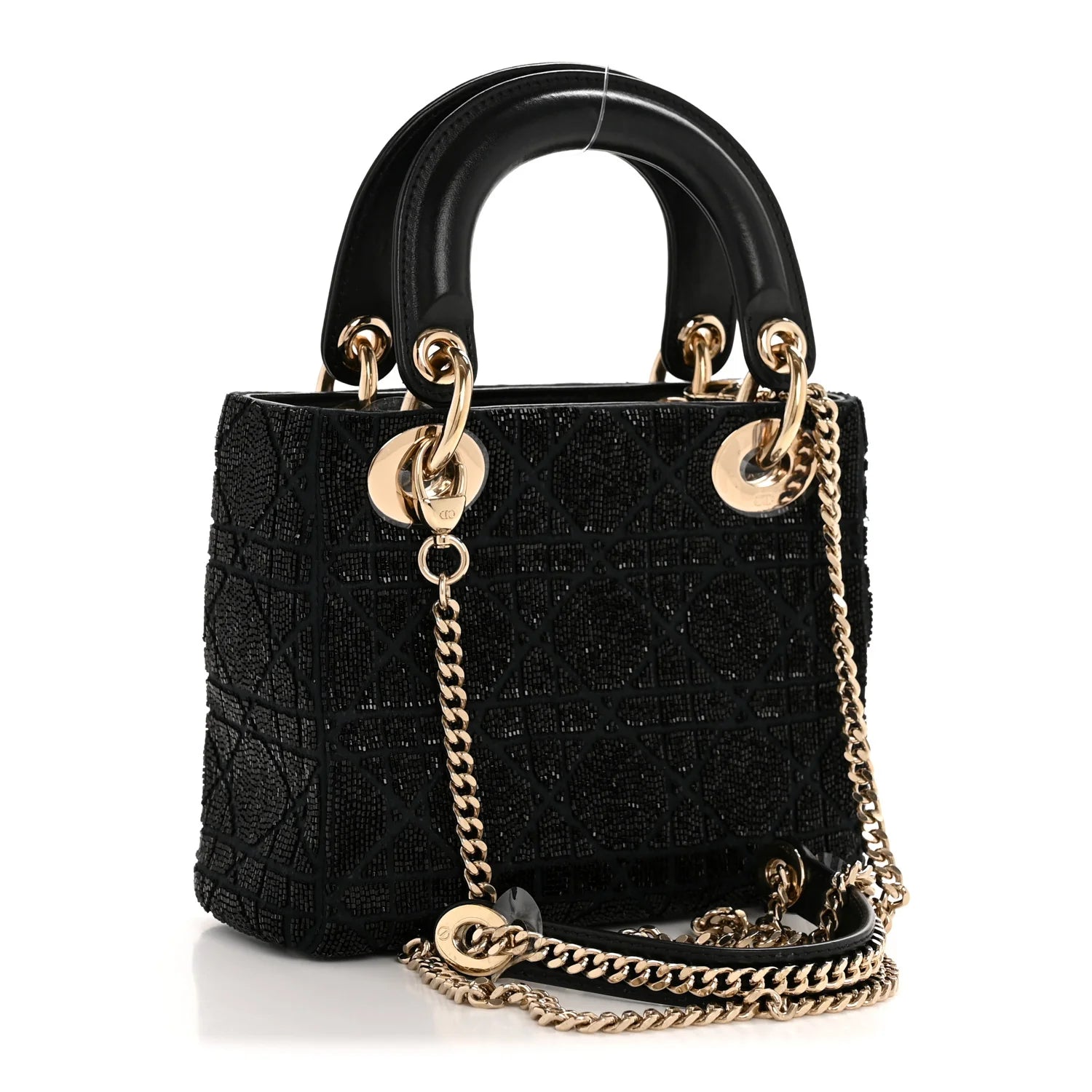 Lambskin Cannage Beaded Embroidery Mini Lady Dior Black