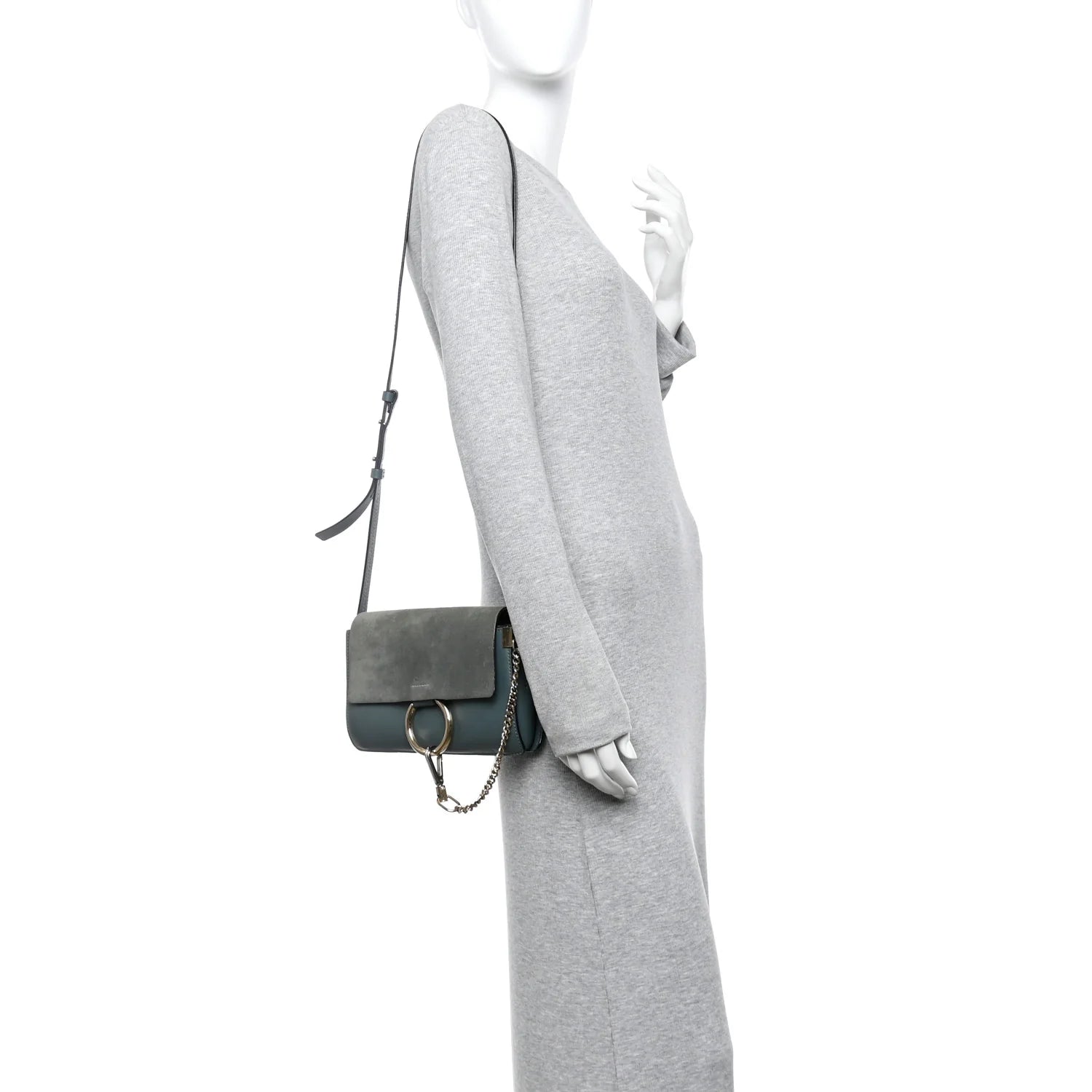 Suede Calfskin Small Faye Shoulder Bag Cloudy Blue