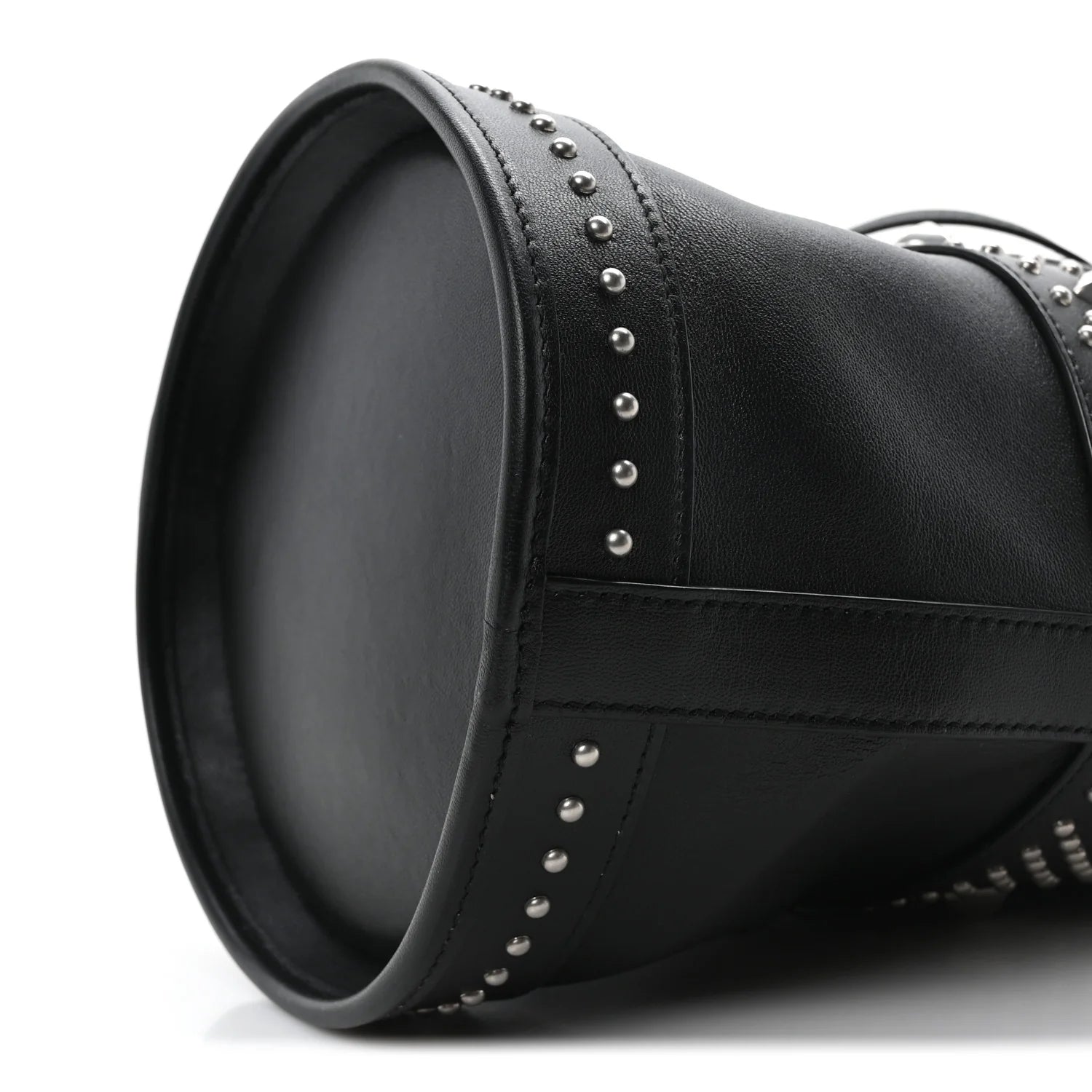 Smooth Calfskin Studded Small Bahia Drawstring Bucket Bag Black