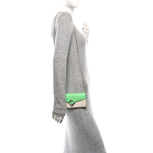 Vitello King Cruise FF Diamonds Continental Envelope Wallet on Chain Latte Edamame