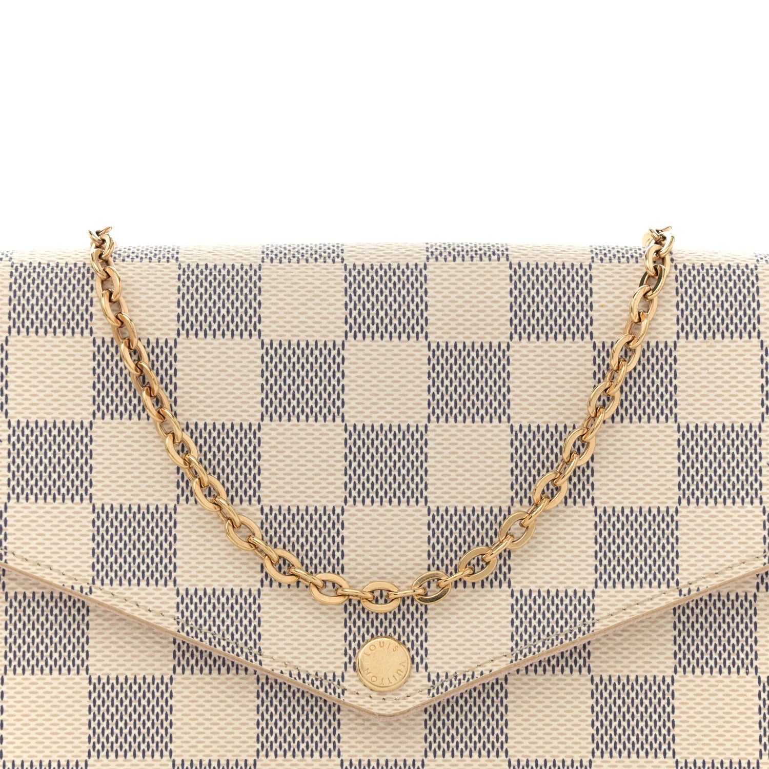 Damier Azur Pochette Felicie Chain Wallet Rose Ballerine