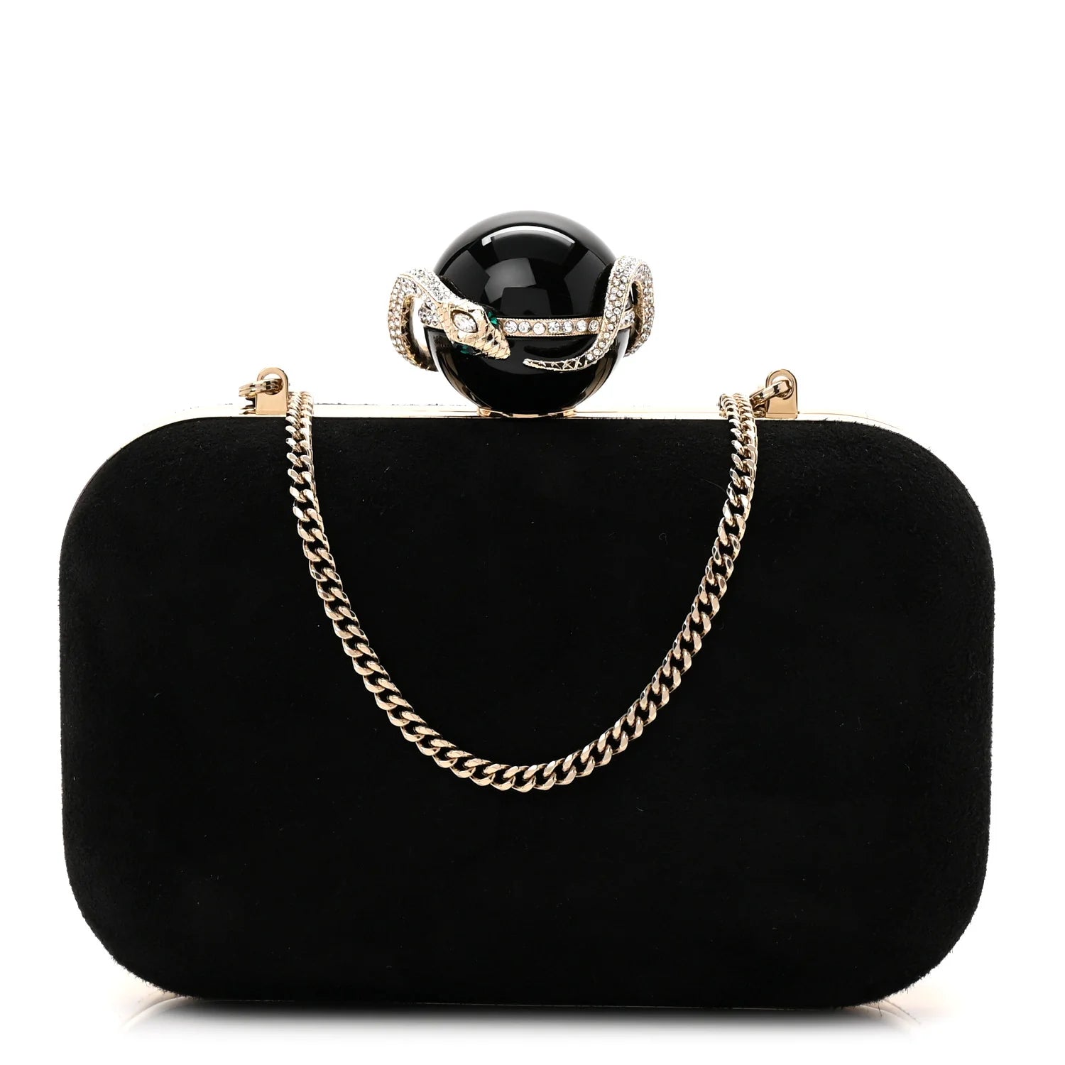 Suede Crystal Snake Cloud Clutch Black