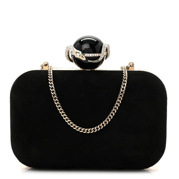 Suede Crystal Snake Cloud Clutch Black