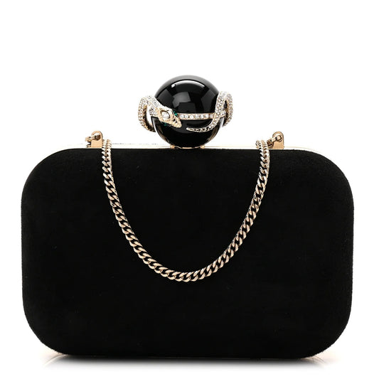 Suede Crystal Snake Cloud Clutch Black