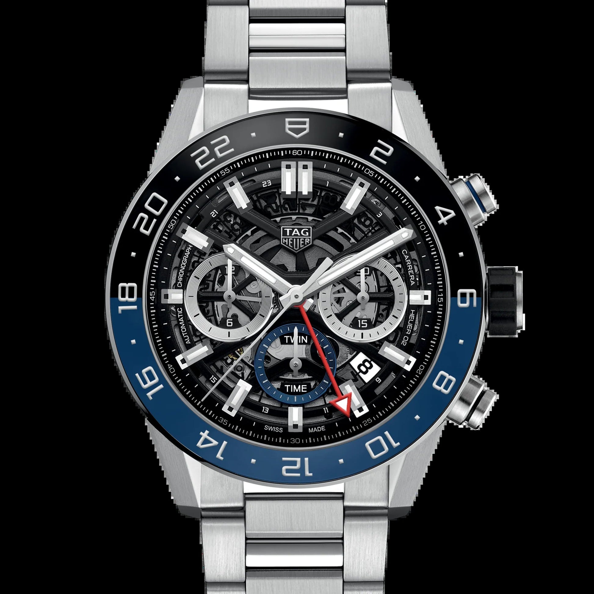 Unworn  Carrera Chronograph Twin-Time, Stainless Steel and Ceramic, 45Mm, Ref#Cbg2A1Z.Ba0658, Box & Papers