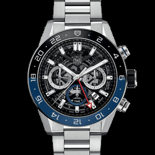 Unworn  Carrera Chronograph Twin-Time, Stainless Steel and Ceramic, 45Mm, Ref#Cbg2A1Z.Ba0658, Box & Papers