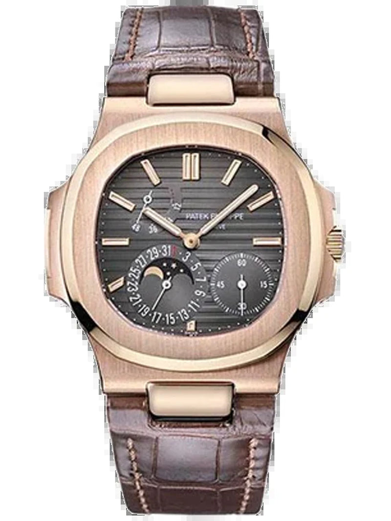 Patek Philippe Nautilus Moon Phases Rose Gold Black Brown Dial 5712R-001