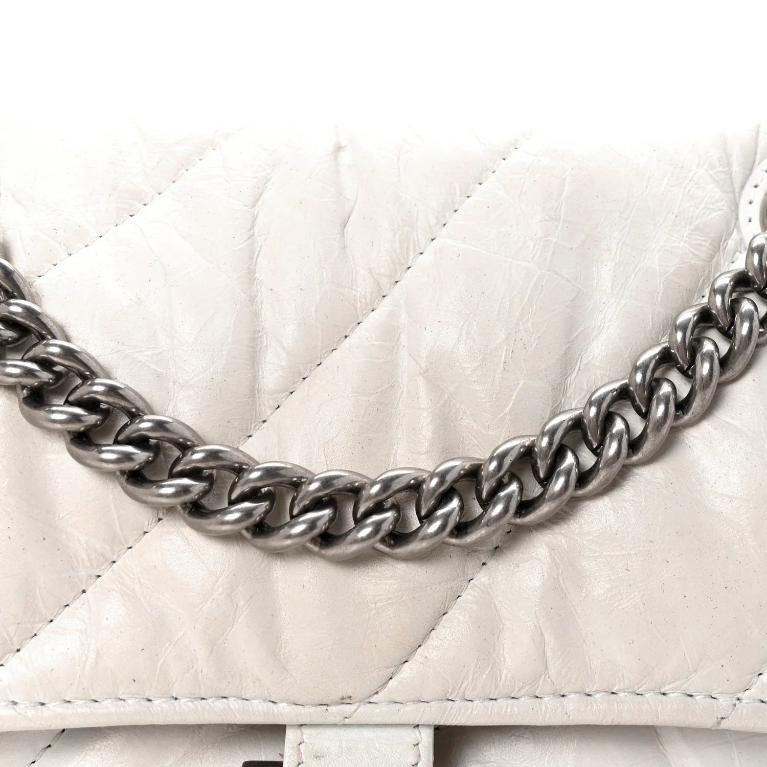 Crushed Calfskin Quilted Small Crush Chain Bag Optic White