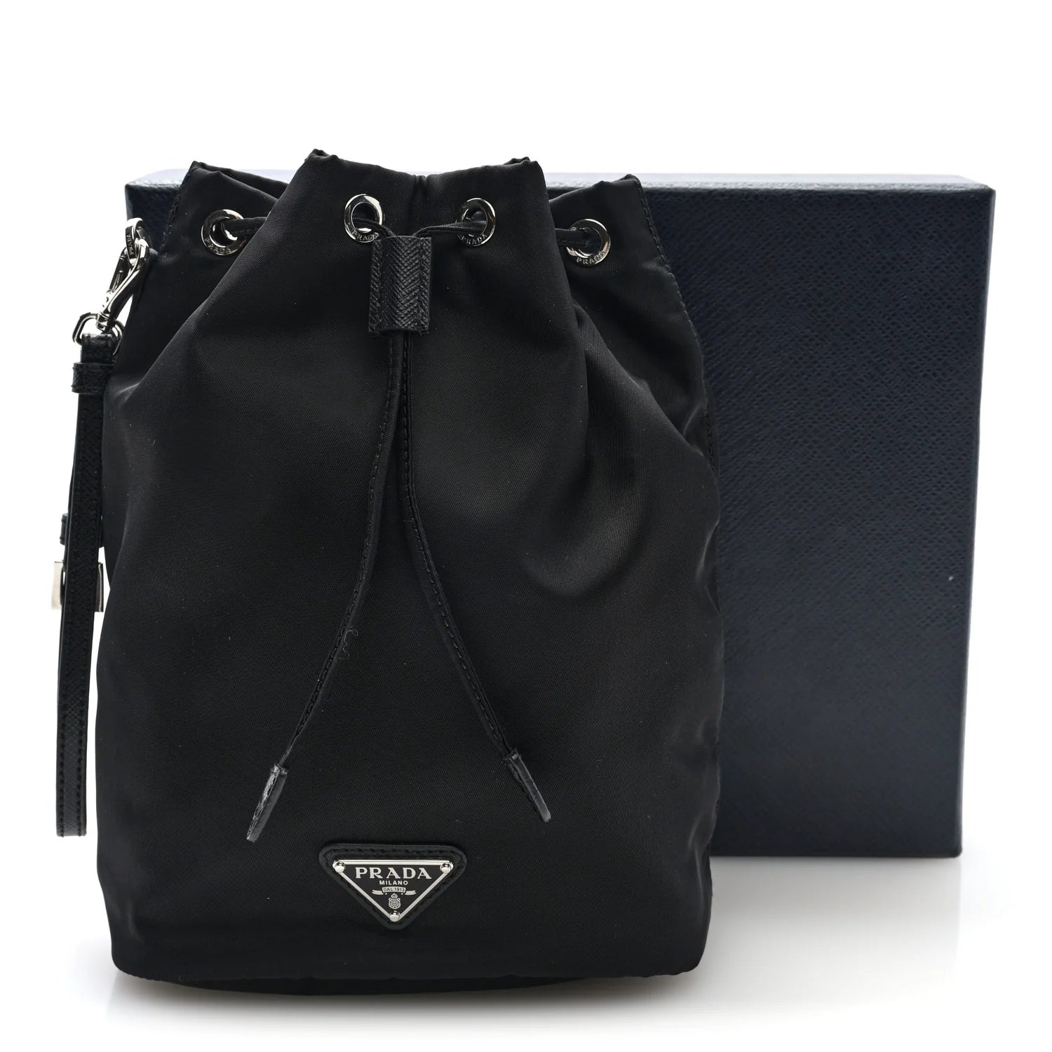 Re-Nylon Vela Drawstring Wristlet Pouch Black