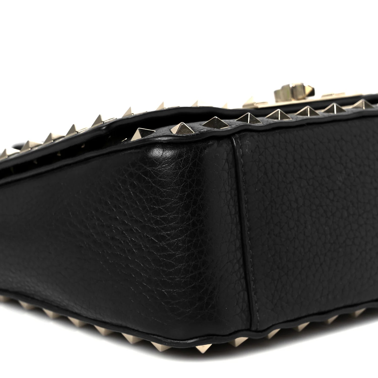 Pebbled Calfskin Small Rockstud Crossbody Flap Bag Black