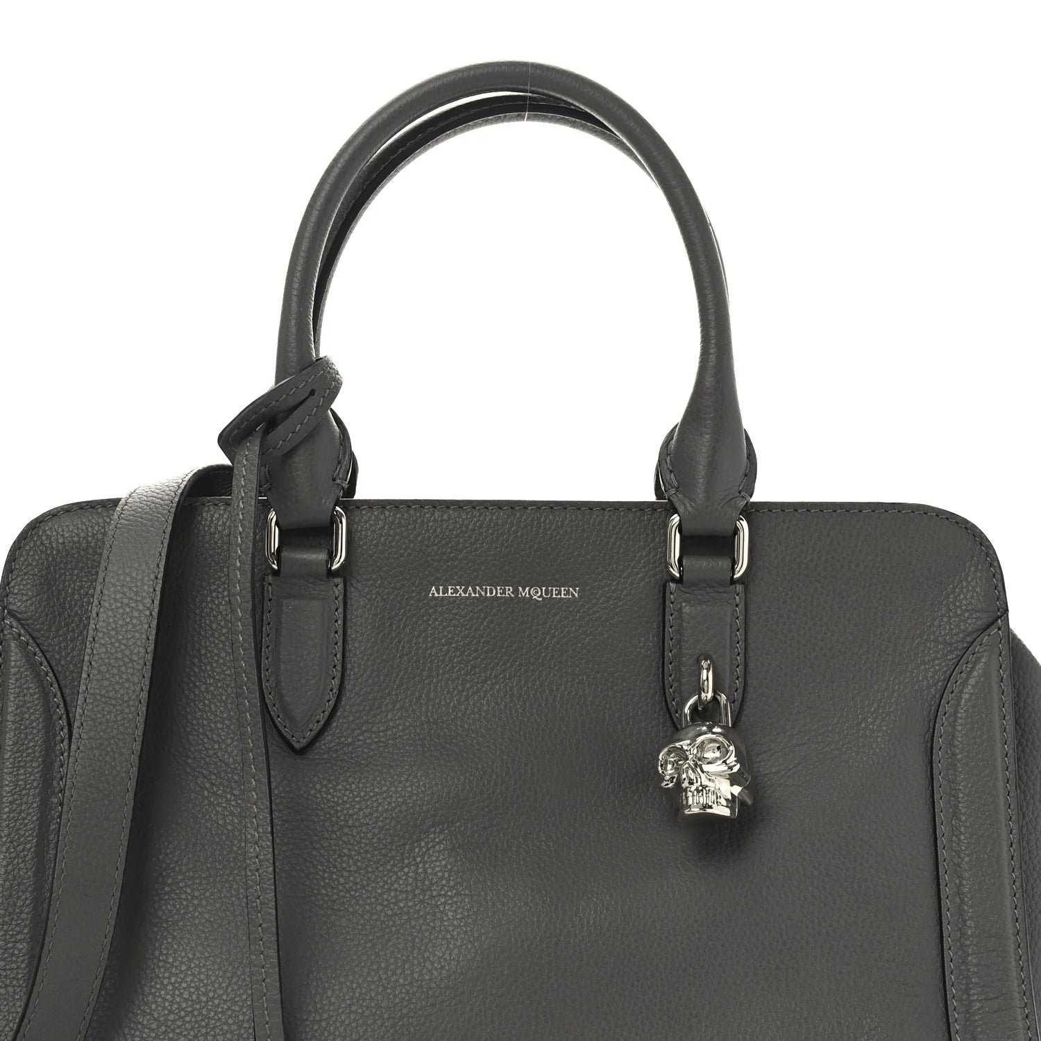 Pebbled Calfskin Small Skull Padlock Zip around Tote Dark Grey
