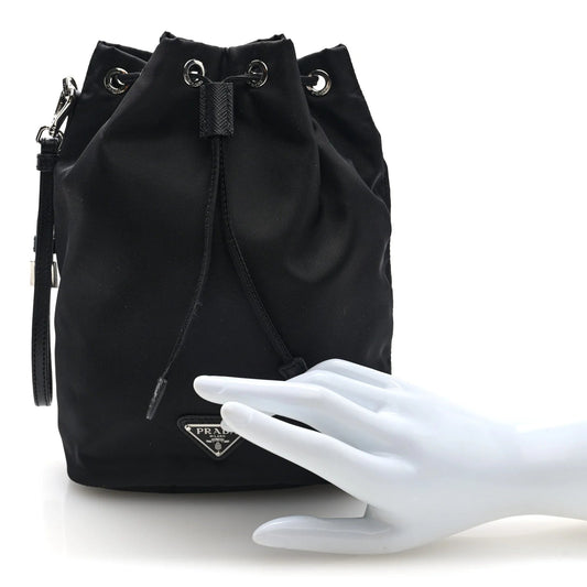 Re-Nylon Vela Drawstring Wristlet Pouch Black