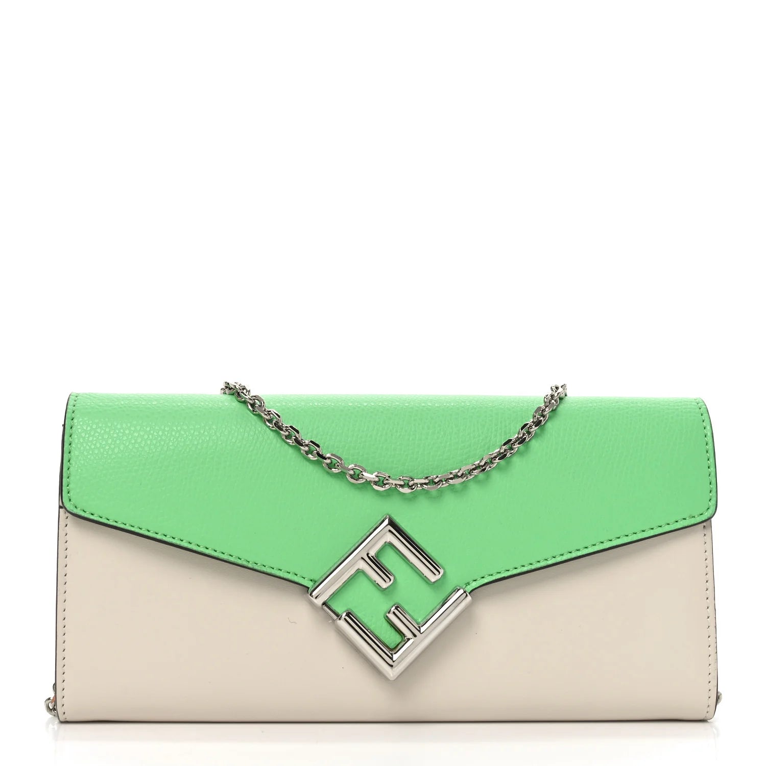 Vitello King Cruise FF Diamonds Continental Envelope Wallet on Chain Latte Edamame