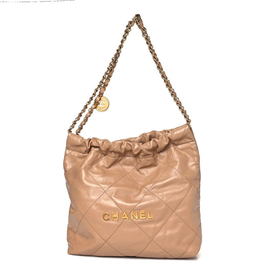 Shiny Calfskin Quilted Small  22 Beige