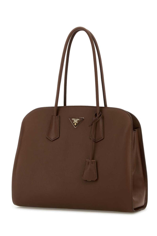 CHOCOLATE LEATHER SHOPPING BAG