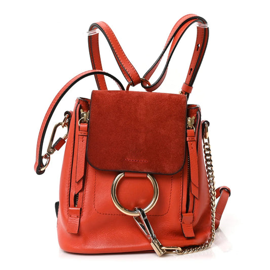 Suede Calfskin Mini Faye Backpack Sepia Red