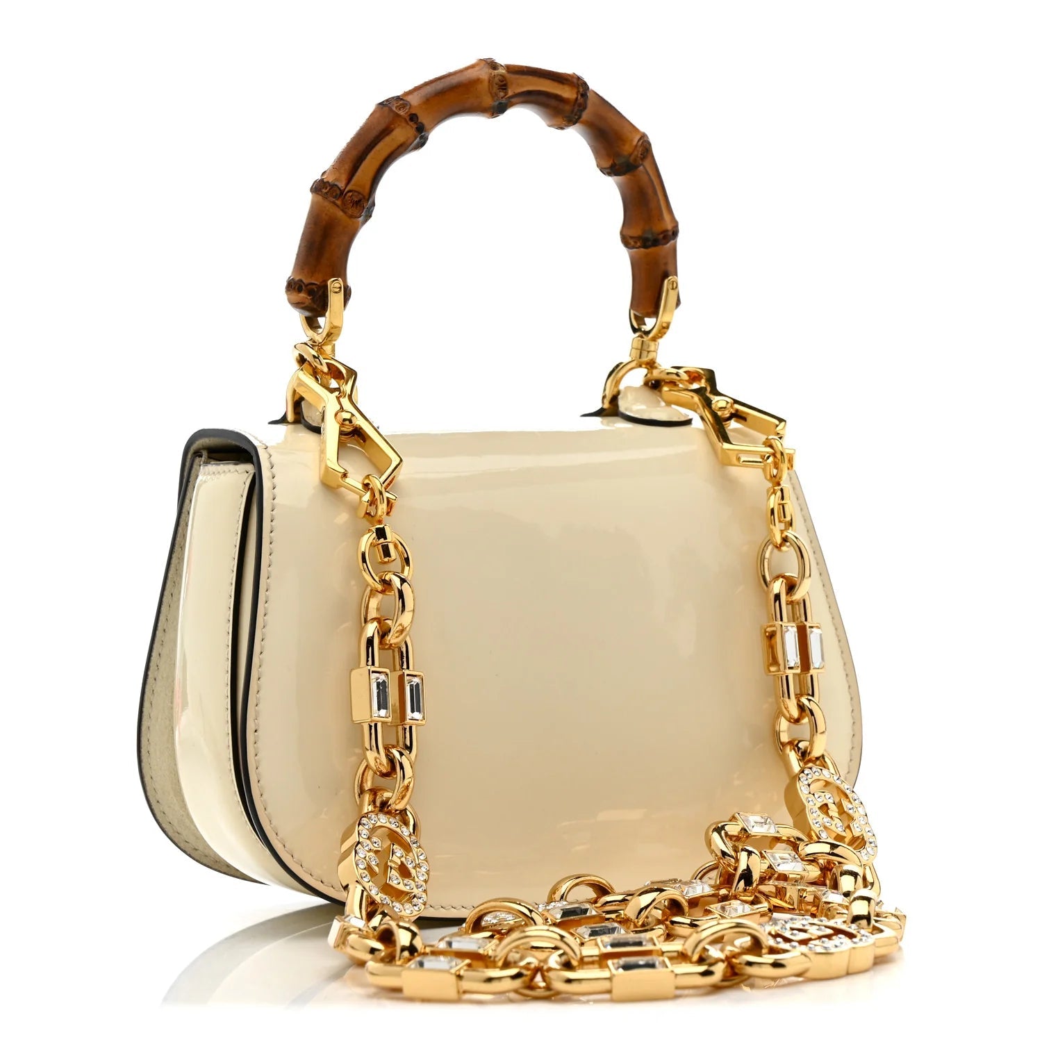 Patent Crystal Mini Bamboo 1947 Top Handle Chain Bag White