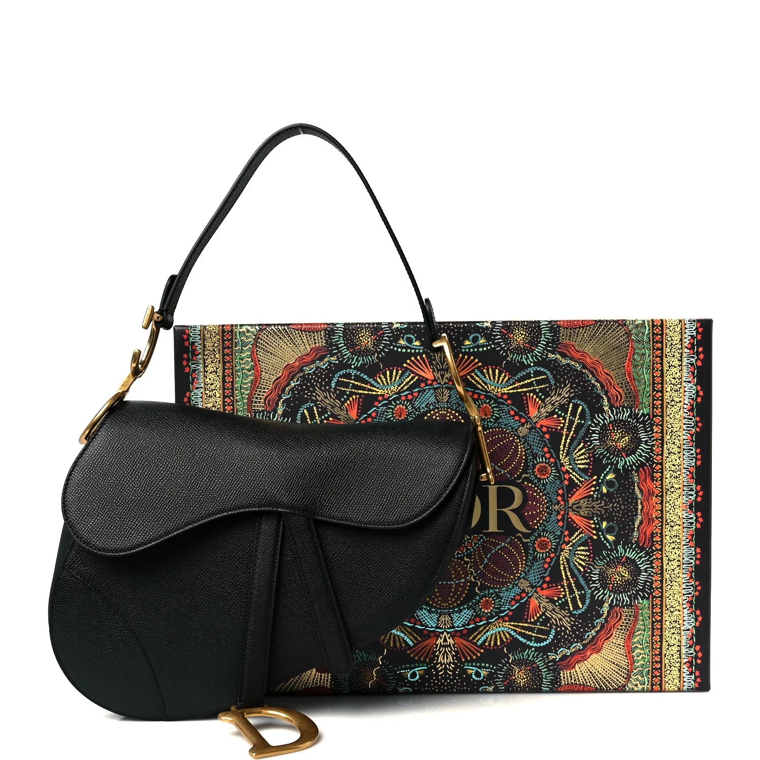 Grained Calfskin Saddle Bag Black