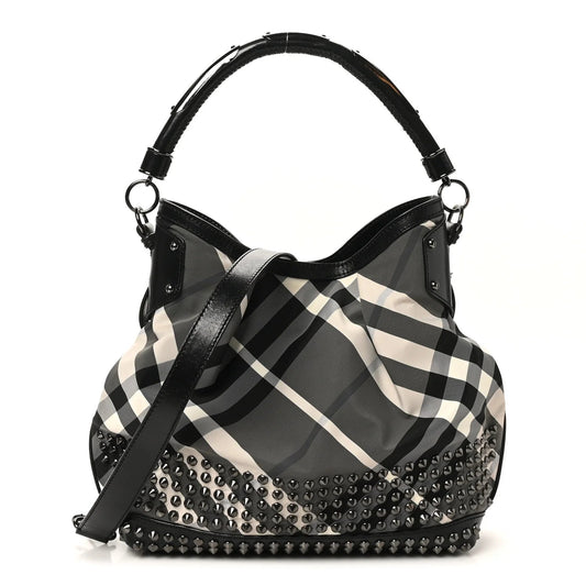 Nylon Beat Check Studded Hobo Black