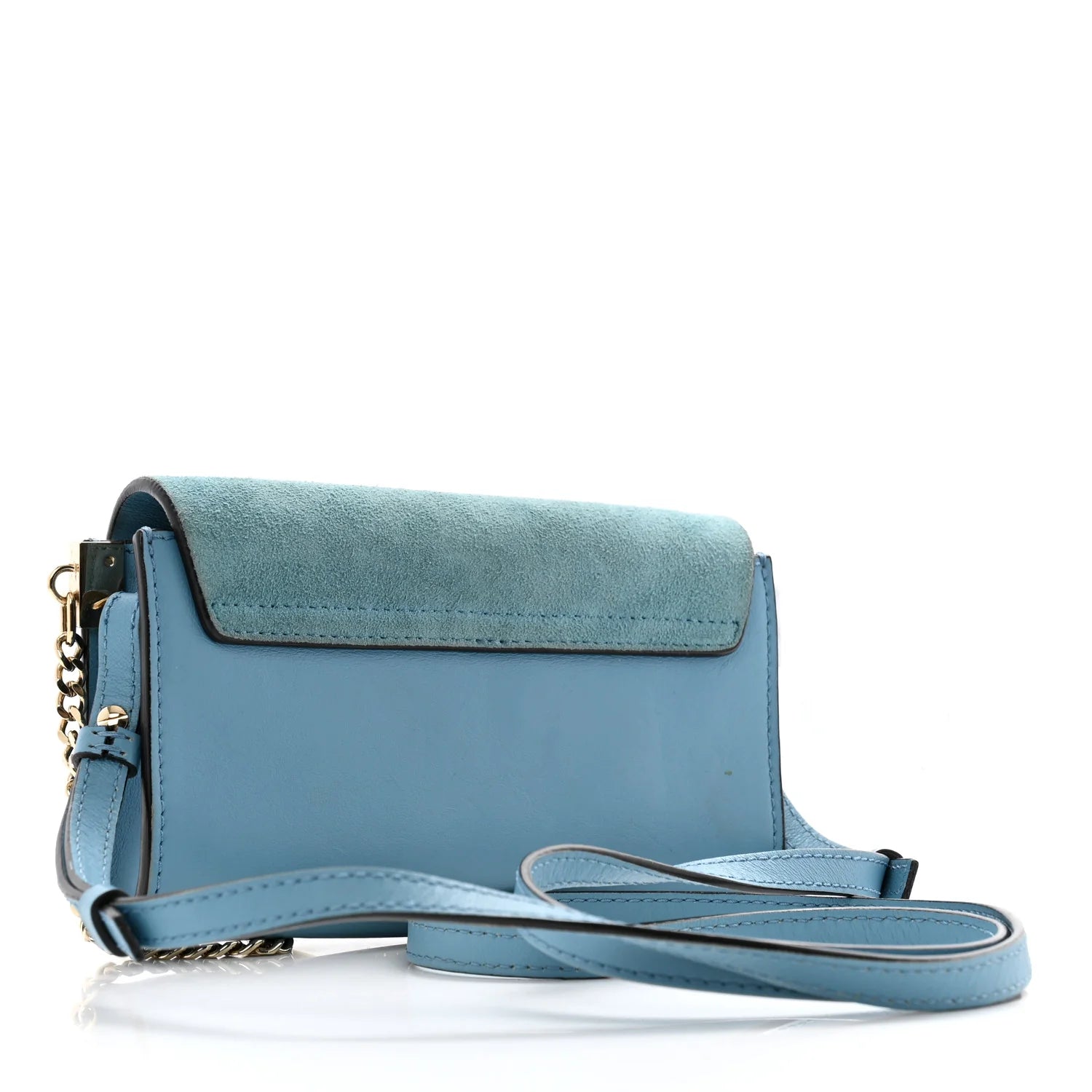 Suede Calfskin Faye Wallet on Strap Vinyl Blue